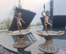 Unusual Pair of Vintage Brass Cherub Astray's made in Italy