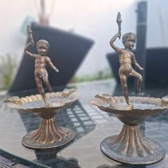 Unusual Pair of Vintage Brass Cherub Astray's made in Italy