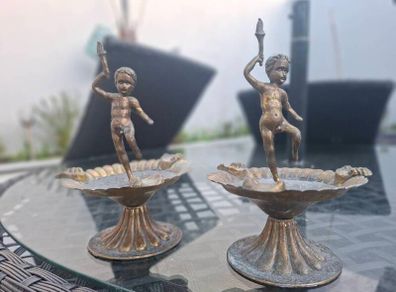 Unusual Pair of Vintage Brass Cherub Astray's made in Italy