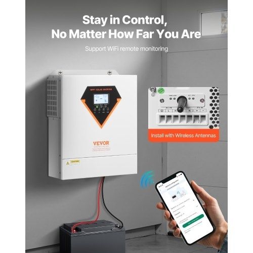 Hybrid Solar Inverter, 3500W, All in One Pure Sine Wave Power Inverter Charger, 24V DC to 220/230V AC, with Built-in 100A MPPT Solar Controller, for Off-Grid System Lead Acid Lithium Battery