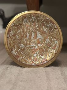 Antique Egyptian brass & silver tray /plate/ dish .