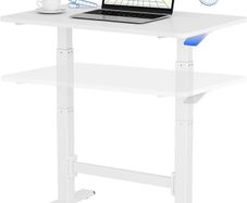 Standing Desk with Wheels, Pneumatic Height Adjustable Desk, Overbed Table, Mobile Workstation Laptop Rolling Computer for Home Office, 80x50 cm White