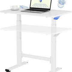 Standing Desk with Wheels, Pneumatic Height Adjustable Desk, Overbed Table, Mobile Workstation Laptop Rolling Computer for Home Office, 80x50 cm White