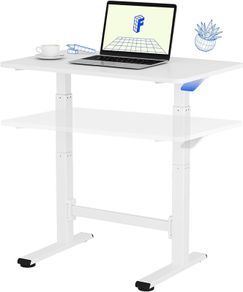 Standing Desk with Wheels, Pneumatic Height Adjustable Desk, Overbed Table, Mobile Workstation Laptop Rolling Computer for Home Office, 80x50 cm White