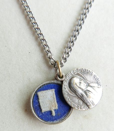 Vintage St. Bernadette Sliding  Catholic Circle Pendant and chain