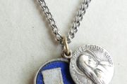 Vintage St. Bernadette Sliding  Catholic Circle Pendant and chain