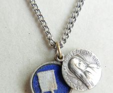 Vintage St. Bernadette Sliding  Catholic Circle Pendant and chain