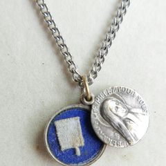 Vintage St. Bernadette Sliding  Catholic Circle Pendant and chain