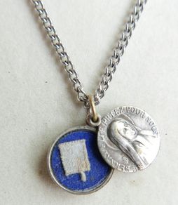 Vintage St. Bernadette Sliding  Catholic Circle Pendant and chain