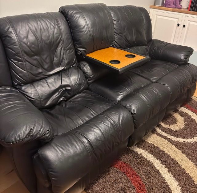 3 Seat Reclining Sofa-Black Leather