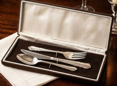 Mid-Century Vintage Children's Cutlery Set EPNS A1 Sheffield England  Original Presentation Box