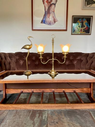 Vintage Repro Double Arm Student Library Desk Lamp Brass Finish 1970s