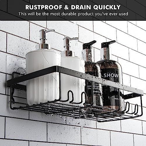 Shower Caddy Black - Bathroom Shelves Organiser No Drilling Adhesive Bathroom Shelf Wall Mounted, Rustproof Stainless Steel Shower Storage Shelves Rack for Shampoo Conditioner, 3 Pack