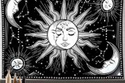 Sun and Moon Tapestry Black and White Tapestry Constellation Astrology Tapestry Psychedelic Mystic Tapestry Wall Hanging Nature Home Decorations For Bedroom Dorm Room 150x130cm (FREE POSTAGE)