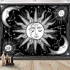 Sun and Moon Tapestry Black and White Tapestry Constellation Astrology Tapestry Psychedelic Mystic Tapestry Wall Hanging Nature Home Decorations For Bedroom Dorm Room 150x130cm (FREE POSTAGE)