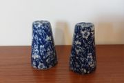 Fabulous Pair of Salt and Pepper Shakers in the Style of Burleighware "Blue Calico Pattern", but no Backstamps, Missing Stoppers