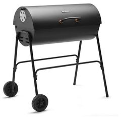 Portable Barbecue with Warming Rack, Wheels, Large Porcelain Coated Steel Non Stick Cooking Grill, Air Vents 2 in 1 Barbeque and Smoker