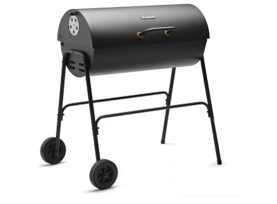 Portable Barbecue with Warming Rack, Wheels, Large Porcelain Coated Steel Non Stick Cooking Grill, Air Vents 2 in 1 Barbeque and Smoker