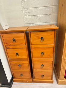 Pair of Solid Pine 4, Drawer Bedside Cabinets with Black Metal Handles