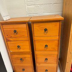 Pair of Solid Pine 4, Drawer Bedside Cabinets with Black Metal Handles