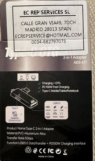 Type-C OTG 2-in-1 Adapter 100W USB 3.0
