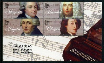 2010 Ireland Stampa Members Souvenir on Classical Composers Commemorative Stamps Miniature Sheet Overprinted for Stampa Mint Never Hinged (MNH)