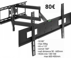 Tv Wall Bracket Tilt Swivel Long Arm 32"- 80"