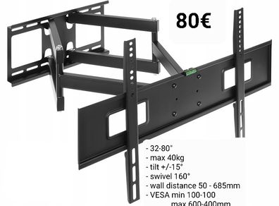 Tv Wall Bracket Tilt Swivel Long Arm 32"- 80"