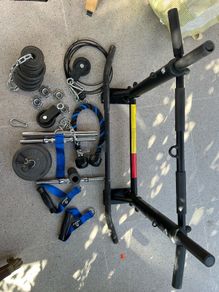 Complete Home Gym Set Wall Pull Up Bar, 20kg Dumbbell Set & Cable Pulley System
