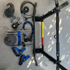 Complete Home Gym Set Wall Pull Up Bar, 20kg Dumbbell Set & Cable Pulley System
