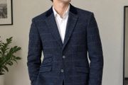 HERBIE FROGG Mens Tweed Blazer Blue Check Abraham Moon Wool Jacket 40R Velvet
