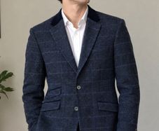 HERBIE FROGG Mens Tweed Blazer Blue Check Abraham Moon Wool Jacket 40R Velvet