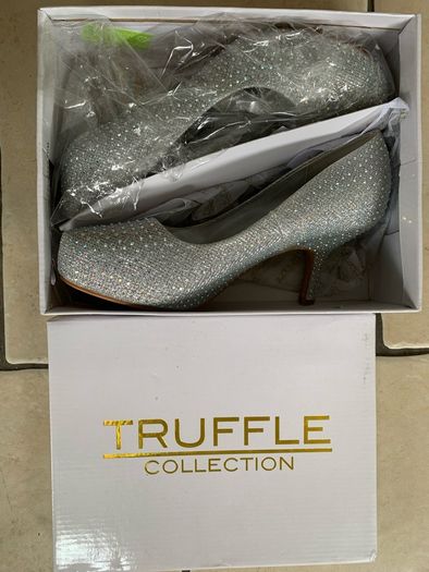 Truffle Silver Mesh Diamond Heels 8uk