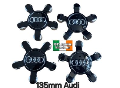 x4 Audi Alloy Gloss black 135mm 5 star spyder wheel Centre Caps