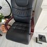 Pair of Black Leather Office / Visitor Armchairs with Mahogany Wooden Arms Image 5