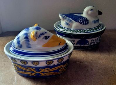 Vintage duck & boar pate dishes