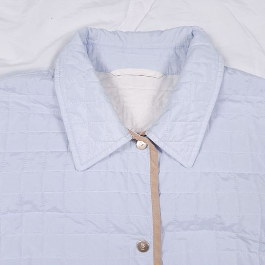 Basler Light Powder Blue Quilted Lightweight Jacket Tan Leatherette Trim 18UK/46EU
