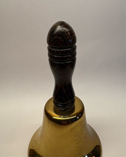 Vintage brass handbell with turned wooden handle / School & Dinner bell