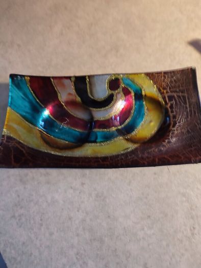 Studio Art Glass Hand Painted Multi-Color Double Tea Light Votive Candle Holder