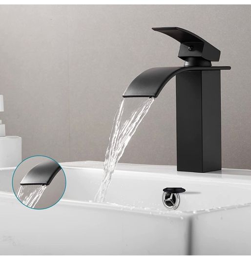 Waterfall Bathroom Taps, Bathroom Sink Monoblock Mixer Faucet Chrome(UK Standard) Basin Cold & Hot Water Chrome Plated Brass