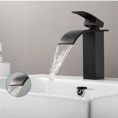 Waterfall Bathroom Taps, Bathroom Sink Monoblock Mixer Faucet Chrome(UK Standard) Basin Cold & Hot Water Chrome Plated Brass