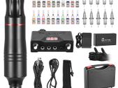 BRAND NEW EU US Stock Rotary Tattoo Pen Machine Kit, Professional Tattoo Pen with 20 Colors Tattoo Paints, 10pcs Cartridges Needles