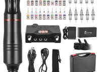 main image for ad BRAND NEW EU US Stock Rotary Tattoo Pen Machine Kit, Professional Tattoo Pen with 20 Colors Tattoo Paints, 10pcs Cartridges Needles