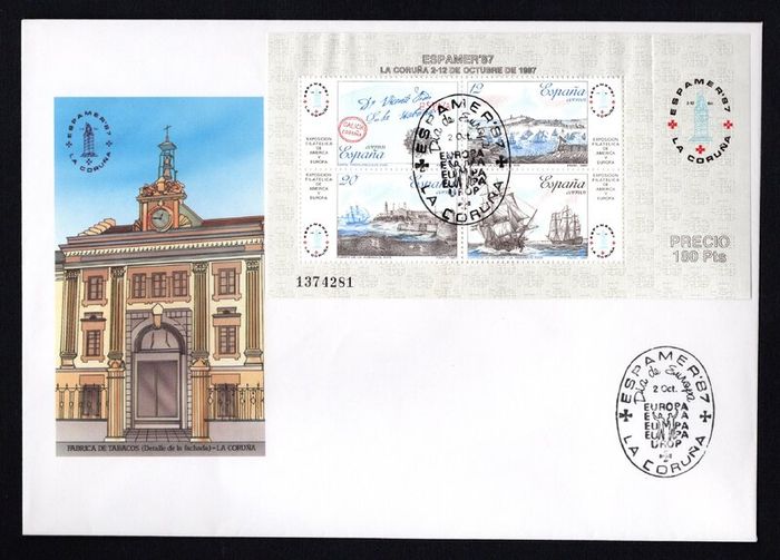 1987 Spain Spanish-American Philatelic Exhibition ESPAMER `87, La Coruna Illustrated First Day Cover (FDC)
