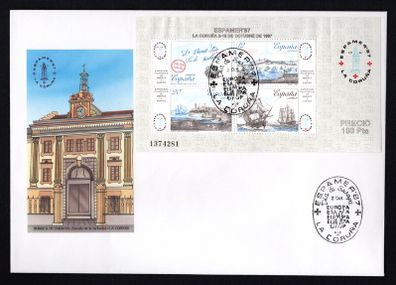 1987 Spain Spanish-American Philatelic Exhibition ESPAMER `87, La Coruna Illustrated First Day Cover (FDC)