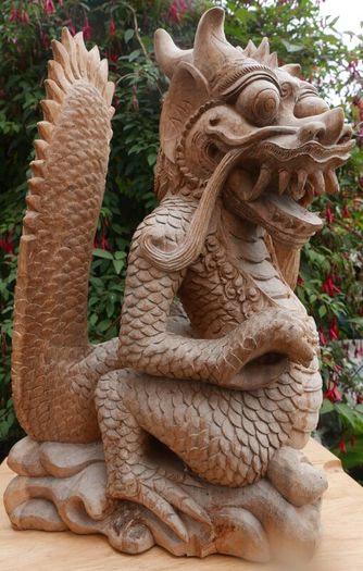 Large Beautifully Hand Carved Wooden Dragon, height 16,5 inches