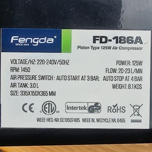 Fengda AS-186A Professional Airbrush Compressor