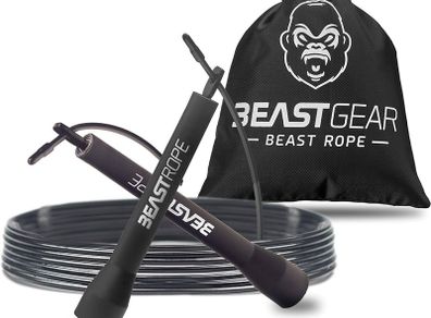 FREE EXPRESS SHIPPING Beast Gear Skipping Rope, Steel Speed Fitness Jump Ropes, Lightweight and Adjustable Workout Equipment for Jumping, MMA, HIIT Workout