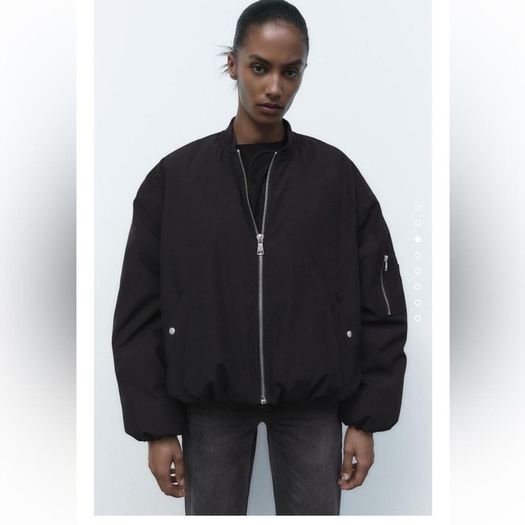 Zara Women's Black oversized bomber jacket size S