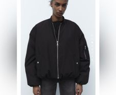 Zara Women's Black oversized bomber jacket size S